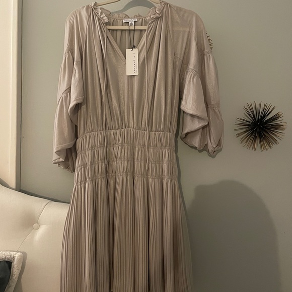Metallic Foil Pleated Mini Dress XS NWT - Picture 1 of 8